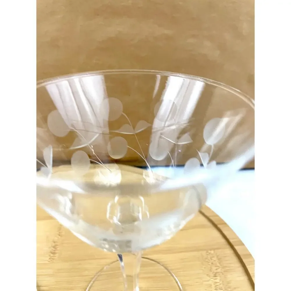 VTG Set of 2 Clear Carlton Champagne Glasses‎ Martini Stem Libbey Glass Etched